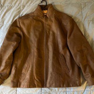 Jos. A. Bank Men's XL Brown Leather Jacket with World Map Lining